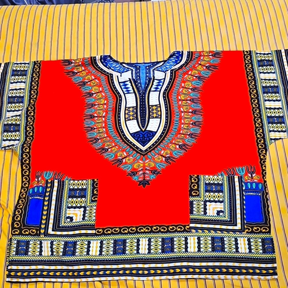 Vibrant Orange and Blue Men's Size XXL 100% Cotton Dashiki